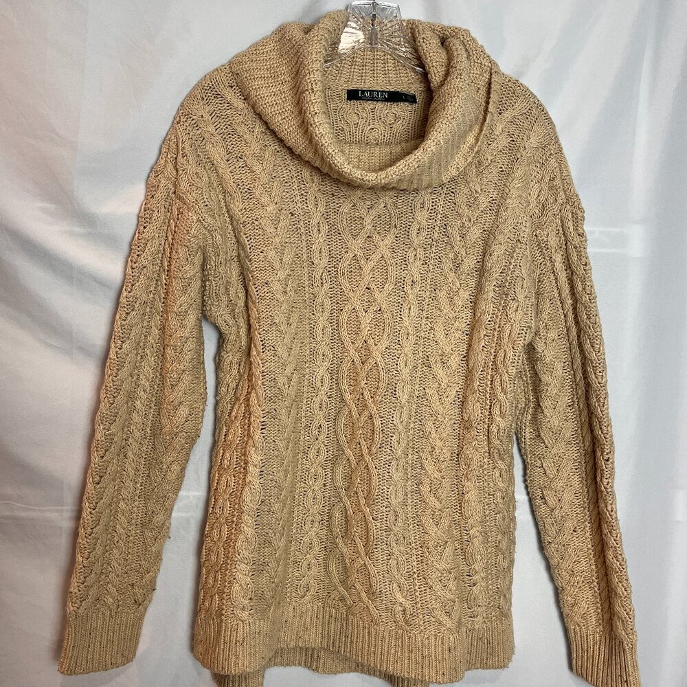 Women's Lauren Ralph Lauren Beige Cowl neck Cable knit sweater Size L